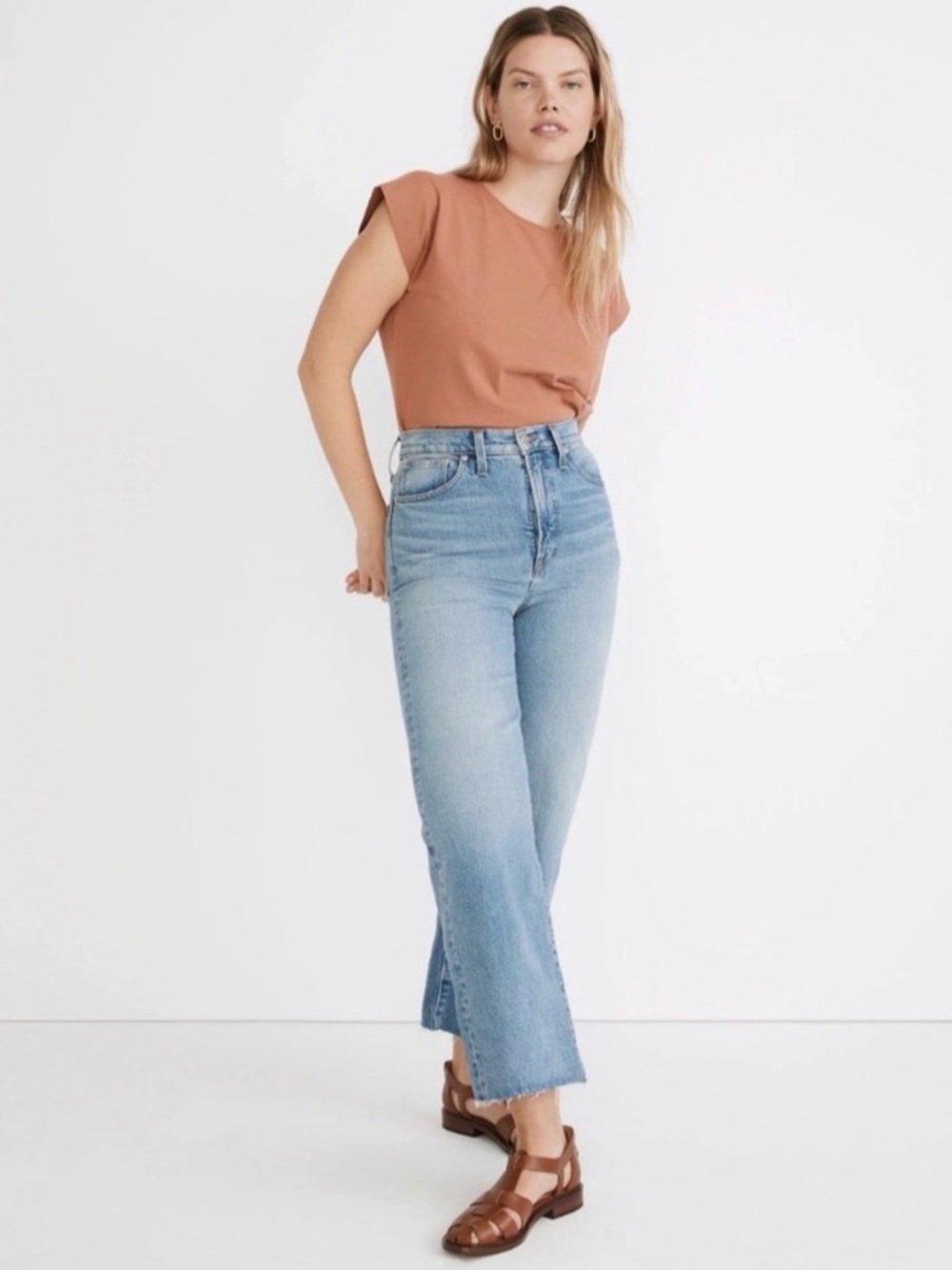 Madewell The Perfect Vintage Wide-Leg Crop Jeans Raw Hem Womens 26